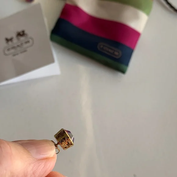 Coach Earrings Gold Tone and Purple Crystal/Glass Studs - Picture 5 of 17